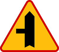 Znak A-6c Skrzyżowanie z drogą podporządkowaną występującą z lewej strony.