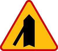 znak Wlot jednokierunkowej drogi podporządkowanej z lewej strony. A-6e