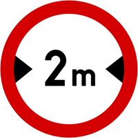 znak Zakaz wjazdu pojazdów szerszych, niż określono na znaku (tu: 2 m). B-15