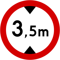 znak Zakaz wjazdu pojazdów wyższych, niż określono na znaku (tu: 3,5 m). B-16