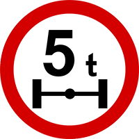znak Zakaz wjazdu pojazdów o nacisku osi większym niż określono na znaku. B-19