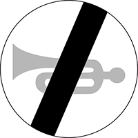znak Koniec zakazu używania sygnałów dźwiękowych. B-30