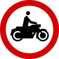 znak B-4 Zakaz wjazdu motocykli.