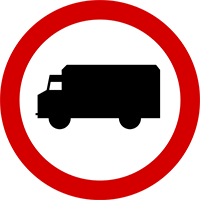 Znak B-5 Zakaz wjazdu pojazdów ciężarowych o dopuszczalnej masie całkowitej większej, niż 3,5 t.