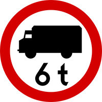 znak Wariant: zakaz wjazdu poj. ciężarowych o dopuszczalnej masie większej, niż określono na znaku. B-5-wariant