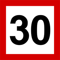 Znak BT-1 Ograniczenie prędkości (tu: 30 km/h).
