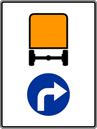 Znak C-17 Nakazany kierunek jazdy dla pojazdów z towarami niebezpiecznymi.