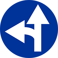 Znak C-7 Nakaz jazdy prosto lub skrętu w lewo.