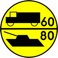 znak W-3 Klasa obciążenia mostu o ruchu jednokierunkowym dla pojazdów kołowych i gąsienicowych.